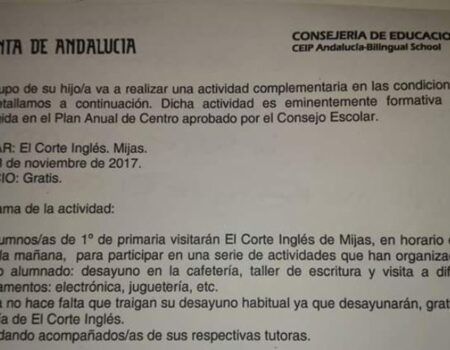Un colegio de la Junta organiza una excursión para niños a… El Corte Inglés