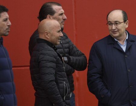 Sampaoli presencia el último entrenamiento del Sevilla FC previo al derbi