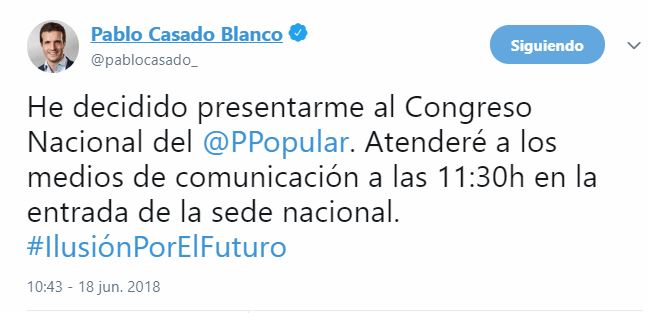 El tuit de Pablo Casado