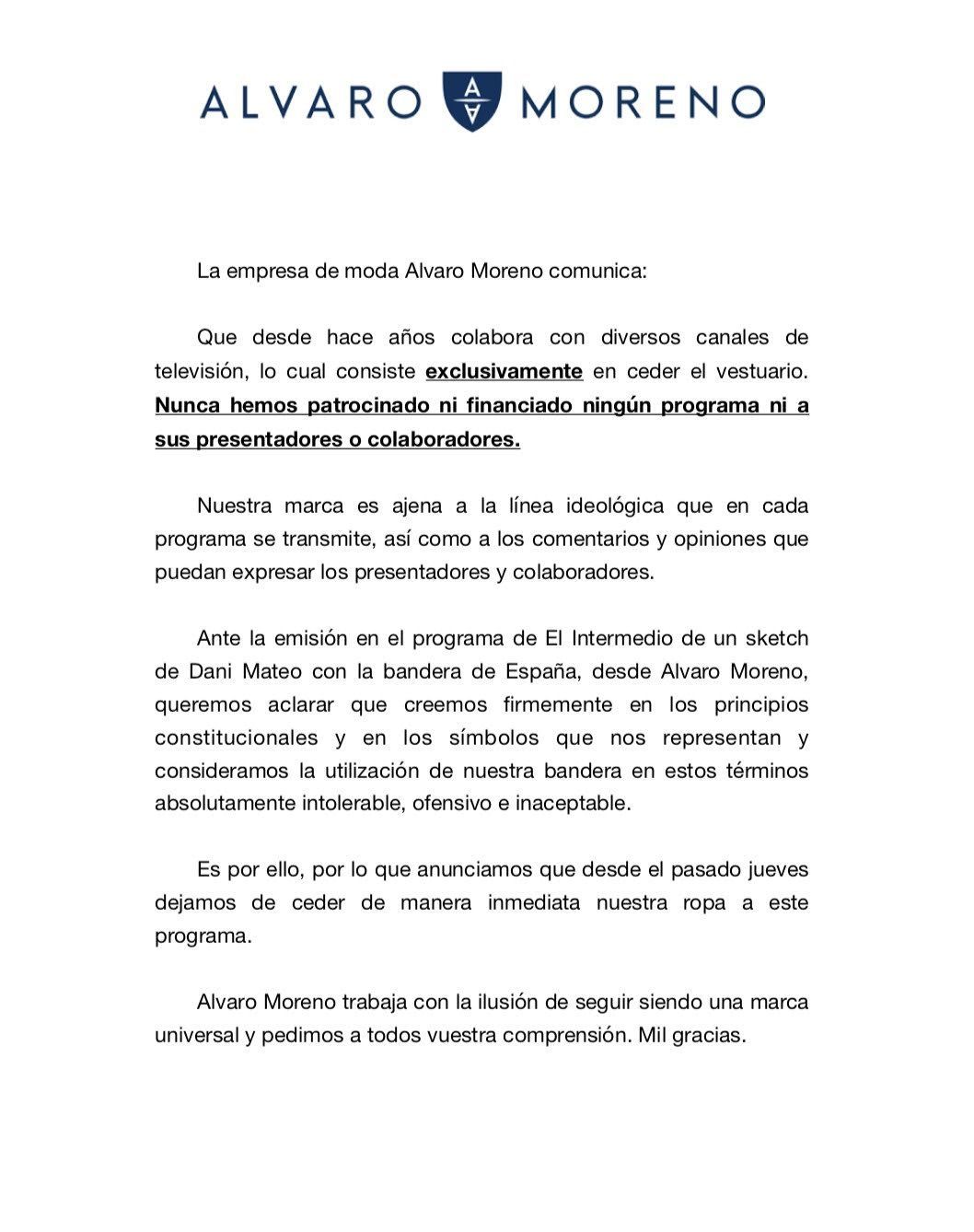 Comunicado de la empresa Álvaro Moreno