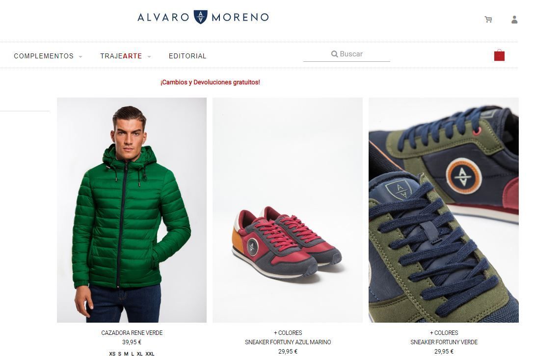 Página de la firma Álvaro Moreno que vende también por internet