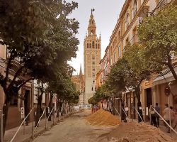 Calle Mateos Gago: postal de Sevilla en obras
